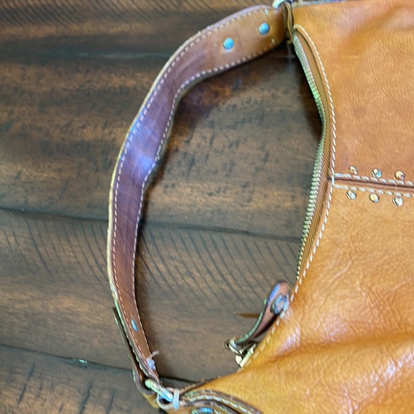 VTG MICHAEL KORS Camel Brown Leather Studded Boho Hippie Shoulder Bag Purse - Picture 12 of 16